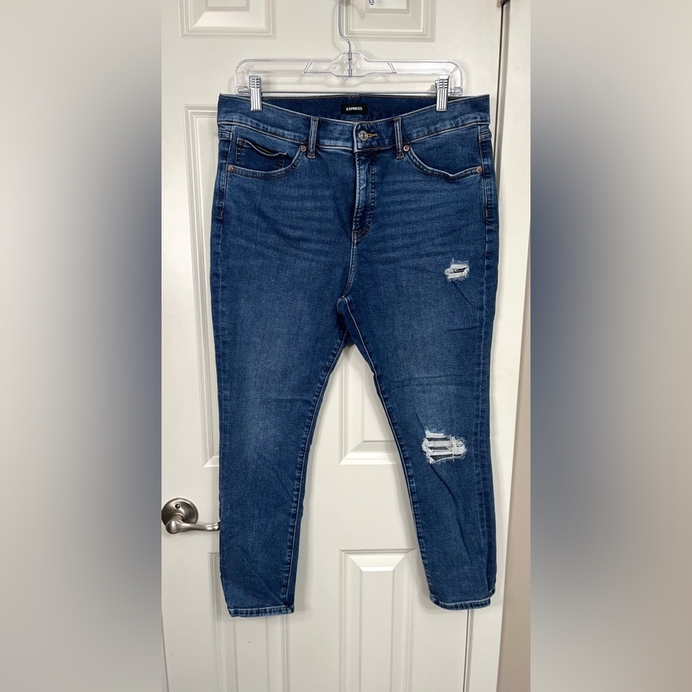 Express Mid Rise Slim Fit Distressed Jeans